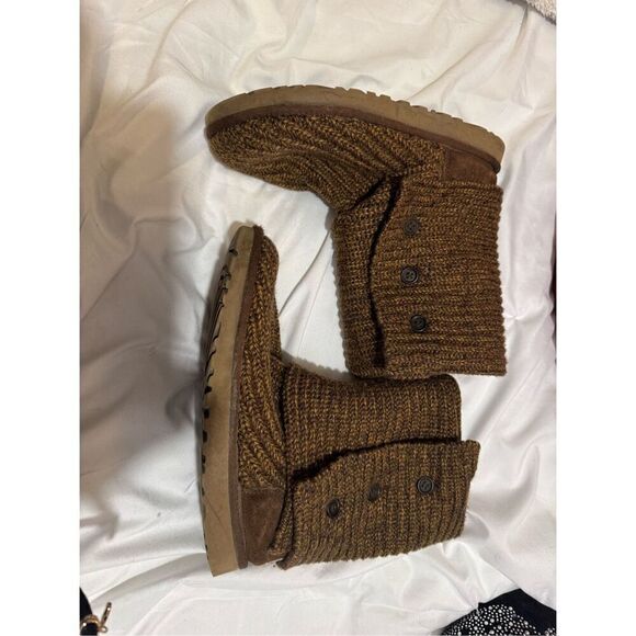 Sz 7 sweater knit tan gold/brown Cardy UGG boots tall or fold over wear - Picture 5 of 13